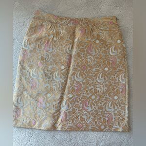 Anthropologie elevenses Jacquard silver and gold pencil skirt sz 10